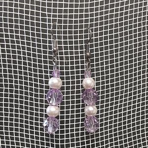 Beaded EARRINGS Faux Pearl & Lilac Faceted Beads